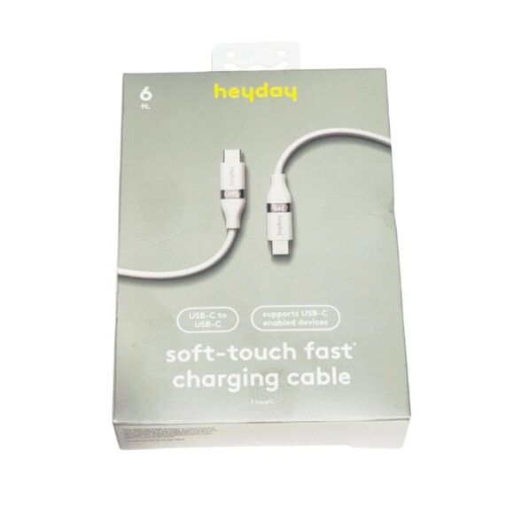 Heyday White 6' USB-C to USB-C Fast Charging Silicone Cable | Stocking Stuffer - Picture 1 of 5
